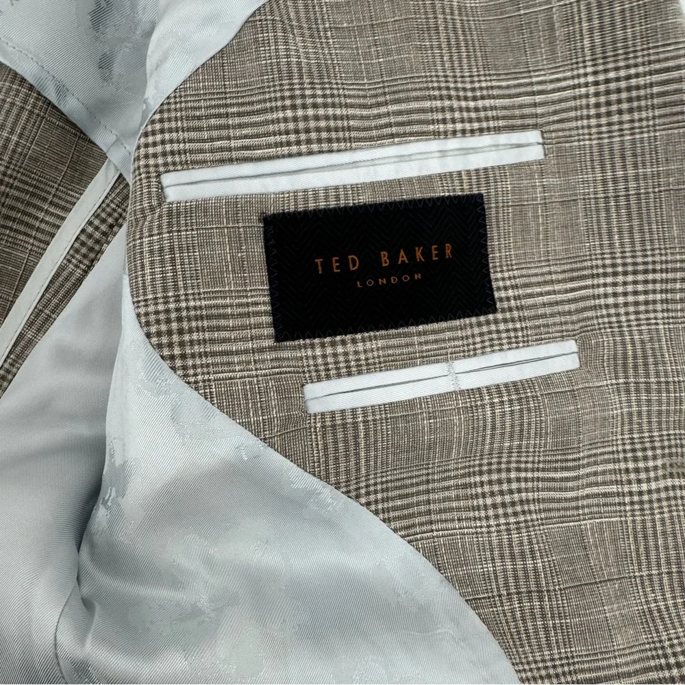 NWT Ted Baker London Sport Coat - Light Beige Glen Check - Linen/Wool Blend 36S